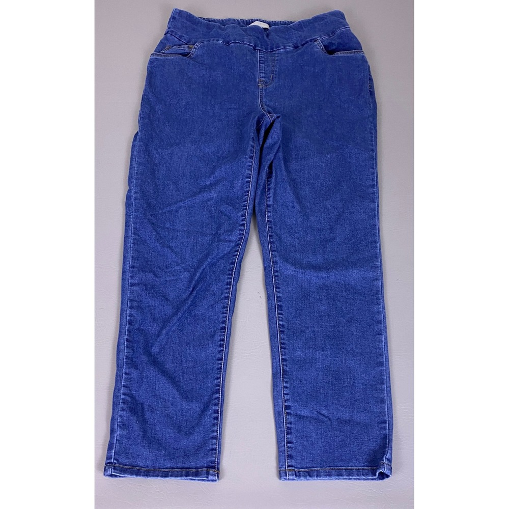 Woman Within Pull On Jeans Plus‎ Size 16W Blue Straight Leg High Rise Stretch